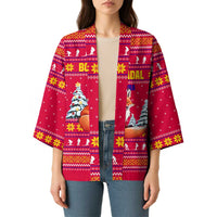 Bon Nadal Andorra Christmas Kimono with Fox Snowy Trees and Andorran Flag - Wonder Print Shop