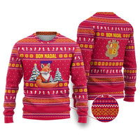 Bon Nadal Andorra Christmas Ugly Christmas Sweater with Fox Snowy Trees and Andorran Flag - Wonder Print Shop
