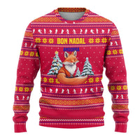 Bon Nadal Andorra Christmas Ugly Christmas Sweater with Fox Snowy Trees and Andorran Flag - Wonder Print Shop
