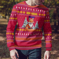 Bon Nadal Andorra Christmas Ugly Christmas Sweater with Fox Snowy Trees and Andorran Flag - Wonder Print Shop