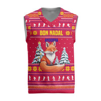 Bon Nadal Andorra Christmas Knitted V-Neck Vest with Fox Snowy Trees and Andorran Flag - Wonder Print Shop