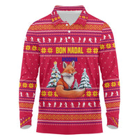 Bon Nadal Andorra Christmas Long Sleeve Polo Shirt with Fox Snowy Trees and Andorran Flag - Wonder Print Shop