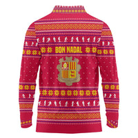 Bon Nadal Andorra Christmas Long Sleeve Polo Shirt with Fox Snowy Trees and Andorran Flag - Wonder Print Shop