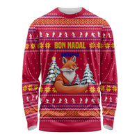 Bon Nadal Andorra Christmas Long Sleeve Shirt with Fox Snowy Trees and Andorran Flag - Wonder Print Shop