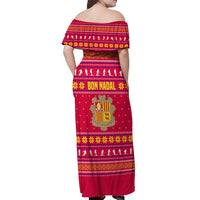 Bon Nadal Andorra Christmas Off Shoulder Maxi Dress with Fox Snowy Trees and Andorran Flag - Wonder Print Shop