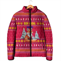Bon Nadal Andorra Christmas Padded Jacket with Fox Snowy Trees and Andorran Flag - Wonder Print Shop