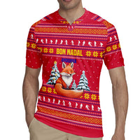 Bon Nadal Andorra Christmas Rugby Jersey with Fox Snowy Trees and Andorran Flag - Wonder Print Shop