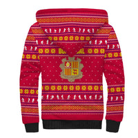 Bon Nadal Andorra Christmas Sherpa Hoodie with Fox Snowy Trees and Andorran Flag - Wonder Print Shop