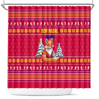 Bon Nadal Andorra Christmas Shower Curtain with Fox Snowy Trees and Andorran Flag - Wonder Print Shop