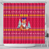 Bon Nadal Andorra Christmas Shower Curtain with Fox Snowy Trees and Andorran Flag - Wonder Print Shop
