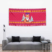 Bon Nadal Andorra Christmas Tapestry with Fox Snowy Trees and Andorran Flag - Wonder Print Shop