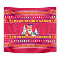 Bon Nadal Andorra Christmas Tapestry with Fox Snowy Trees and Andorran Flag - Wonder Print Shop