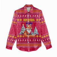 Bon Nadal Andorra Christmas Women Casual Shirt with Fox Snowy Trees and Andorran Flag - Wonder Print Shop