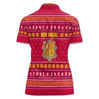 Bon Nadal Andorra Christmas Women Polo Shirt with Fox Snowy Trees and Andorran Flag - Wonder Print Shop