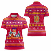 Bon Nadal Andorra Christmas Women Polo Shirt with Fox Snowy Trees and Andorran Flag - Wonder Print Shop