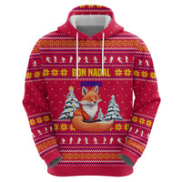 Bon Nadal Andorra Christmas Zip Hoodie with Fox Snowy Trees and Andorran Flag - Wonder Print Shop