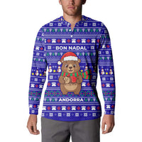 Bon Nadal Andorra Christmas Button Sweatshirt Holiday Bear, Snowflakes, Paw Prints & Winter - Wonder Print Shop
