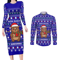 Bon Nadal Andorra Christmas Couples Matching Long Sleeve Bodycon Dress and Long Sleeve Button Shirt Holiday Bear, Snowflakes, Paw Prints & Winter - Wonder Print Shop