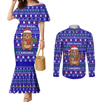 Bon Nadal Andorra Christmas Couples Matching Mermaid Dress and Long Sleeve Button Shirt Holiday Bear, Snowflakes, Paw Prints & Winter - Wonder Print Shop