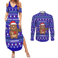 Bon Nadal Andorra Christmas Couples Matching Summer Maxi Dress and Long Sleeve Button Shirt Holiday Bear, Snowflakes, Paw Prints & Winter - Wonder Print Shop