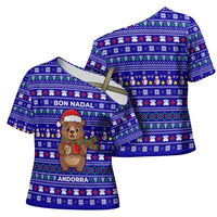 Bon Nadal Andorra Christmas Cross Shoulder Shirt Holiday Bear, Snowflakes, Paw Prints & Winter - Wonder Print Shop