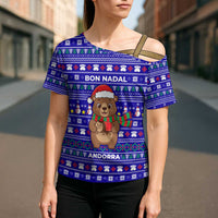 Bon Nadal Andorra Christmas Cross Shoulder Shirt Holiday Bear, Snowflakes, Paw Prints & Winter - Wonder Print Shop