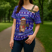 Bon Nadal Andorra Christmas Cross Shoulder Shirt Holiday Bear, Snowflakes, Paw Prints & Winter - Wonder Print Shop
