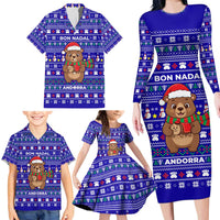 Bon Nadal Andorra Christmas Family Matching Long Sleeve Bodycon Dress and Hawaiian Shirt Holiday Bear, Snowflakes, Paw Prints & Winter - Wonder Print Shop