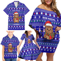 Bon Nadal Andorra Christmas Family Matching Off Shoulder Short Dress and Hawaiian Shirt Holiday Bear, Snowflakes, Paw Prints & Winter - Wonder Print Shop