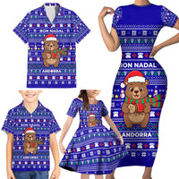 Bon Nadal Andorra Christmas Family Matching Short Sleeve Bodycon Dress and Hawaiian Shirt Holiday Bear, Snowflakes, Paw Prints & Winter - Wonder Print Shop