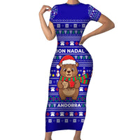 Bon Nadal Andorra Christmas Family Matching Short Sleeve Bodycon Dress and Hawaiian Shirt Holiday Bear, Snowflakes, Paw Prints & Winter - Wonder Print Shop