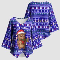 Bon Nadal Andorra Christmas Kimono Sleeve Blouse Holiday Bear, Snowflakes, Paw Prints & Winter - Wonder Print Shop