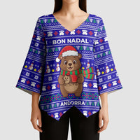 Bon Nadal Andorra Christmas Kimono Sleeve Blouse Holiday Bear, Snowflakes, Paw Prints & Winter - Wonder Print Shop