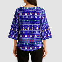 Bon Nadal Andorra Christmas Kimono Sleeve Blouse Holiday Bear, Snowflakes, Paw Prints & Winter - Wonder Print Shop