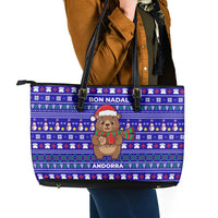 Bon Nadal Andorra Christmas Leather Tote Bag Holiday Bear, Snowflakes, Paw Prints & Winter - Wonder Print Shop