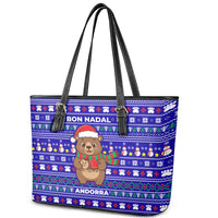 Bon Nadal Andorra Christmas Leather Tote Bag Holiday Bear, Snowflakes, Paw Prints & Winter - Wonder Print Shop