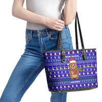 Bon Nadal Andorra Christmas Leather Tote Bag Holiday Bear, Snowflakes, Paw Prints & Winter - Wonder Print Shop