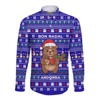 Bon Nadal Andorra Christmas Long Sleeve Button Shirt Holiday Bear, Snowflakes, Paw Prints & Winter - Wonder Print Shop