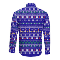 Bon Nadal Andorra Christmas Long Sleeve Button Shirt Holiday Bear, Snowflakes, Paw Prints & Winter - Wonder Print Shop