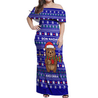 Bon Nadal Andorra Christmas Off Shoulder Maxi Dress Holiday Bear, Snowflakes, Paw Prints & Winter - Wonder Print Shop