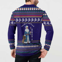 Armenia Christmas Button Sweatshirt with Santa Claus Shnorhavor Surb Tsnund and Gift Bag Pattern - Wonder Print Shop