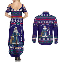 Armenia Christmas Couples Matching Summer Maxi Dress and Long Sleeve Button Shirt with Santa Claus Shnorhavor Surb Tsnund and Gift Bag Pattern - Wonder Print Shop