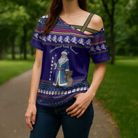 Armenia Christmas Cross Shoulder Shirt with Santa Claus Shnorhavor Surb Tsnund and Gift Bag Pattern - Wonder Print Shop