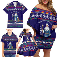 Armenia Christmas Family Matching Off Shoulder Short Dress and Hawaiian Shirt with Santa Claus Shnorhavor Surb Tsnund and Gift Bag Pattern - Wonder Print Shop