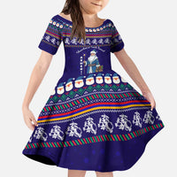 Armenia Christmas Kid Short Sleeve Dress with Santa Claus Shnorhavor Surb Tsnund and Gift Bag Pattern - Wonder Print Shop