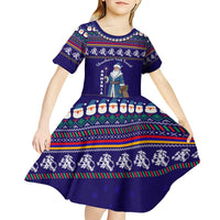 Armenia Christmas Kid Short Sleeve Dress with Santa Claus Shnorhavor Surb Tsnund and Gift Bag Pattern - Wonder Print Shop