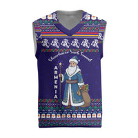 Armenia Christmas Knitted V-Neck Vest with Santa Claus Shnorhavor Surb Tsnund and Gift Bag Pattern - Wonder Print Shop
