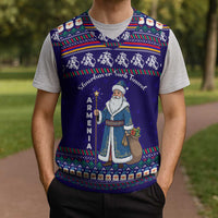 Armenia Christmas Knitted V-Neck Vest with Santa Claus Shnorhavor Surb Tsnund and Gift Bag Pattern - Wonder Print Shop