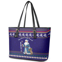 Armenia Christmas Leather Tote Bag with Santa Claus Shnorhavor Surb Tsnund and Gift Bag Pattern - Wonder Print Shop