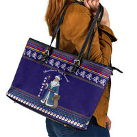 Armenia Christmas Leather Tote Bag with Santa Claus Shnorhavor Surb Tsnund and Gift Bag Pattern - Wonder Print Shop